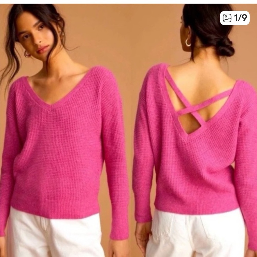 (BOGO Free) Anthropologie Maeve Pink Cross Back Sweater Small